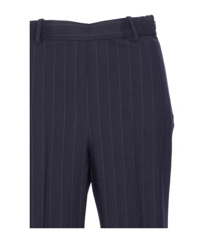 Pinko Straight Chalk-striped Trousers In Wool Blend In Blue