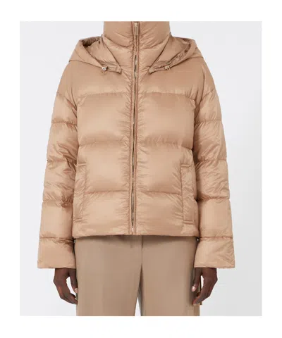 Max Mara Hooded Down Jacket In Water-repellent Fabric In Brown