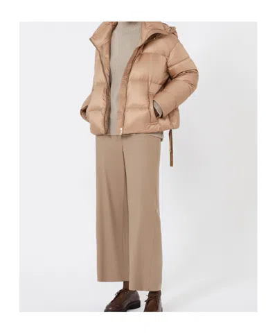 Max Mara Hooded Down Jacket In Water-repellent Fabric In Brown