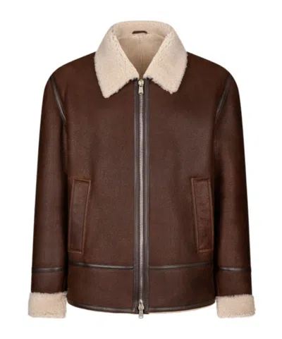 Dondup Shearling-collared Jacket In Brown
