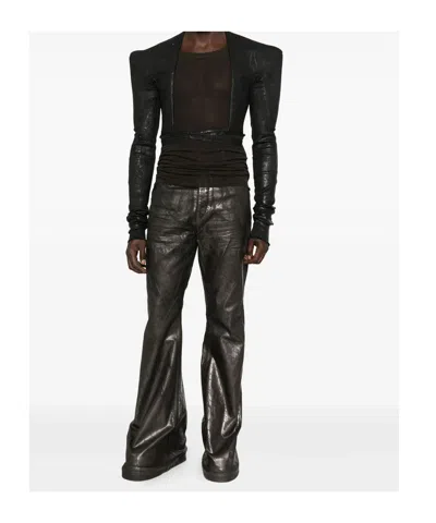 Rick Owens Drkshdw Crackled-effect Flared Jeans In Brown