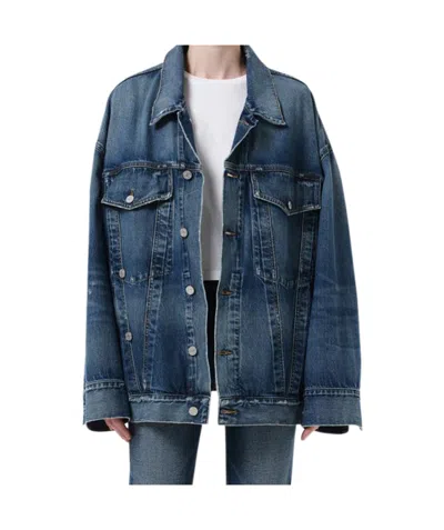 Agolde Button-down Long-sleeved Denim Jacket In Blue