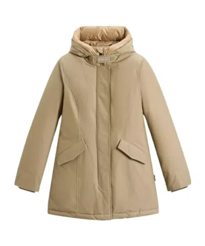 Woolrich Insulated Parka With Hood And Pockets In Nude