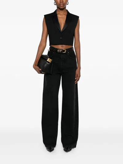 Twinset Cropped Tailored Jacket With Satin Lapels In Black