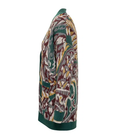 Etro Oversized Cardigan With Paisley Pattern In Green