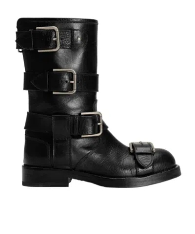 Dolce & Gabbana Leather Boot With Buckles In Black