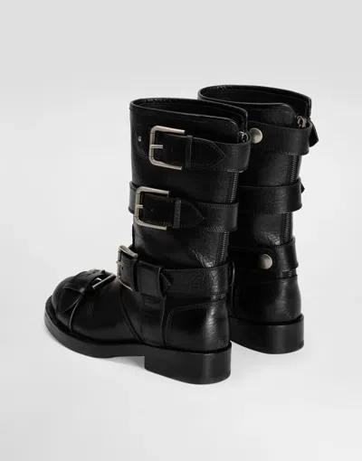 Dolce & Gabbana Leather Boot With Buckles In Black