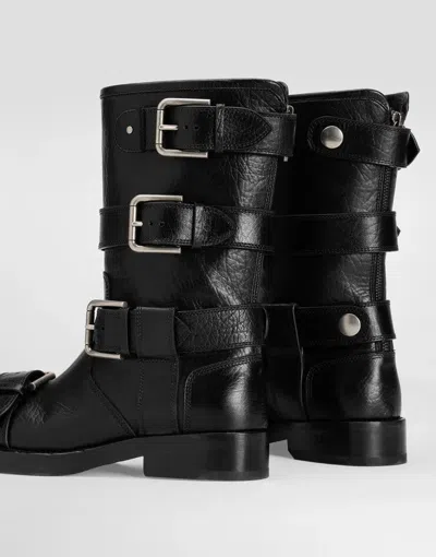 Dolce & Gabbana Leather Boot With Buckles In Black