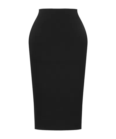 Saint Laurent Satin Cassandre Midi Skirt In Black