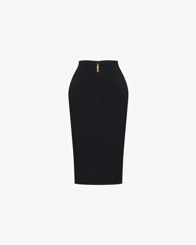 Saint Laurent Satin Cassandre Midi Skirt In Black