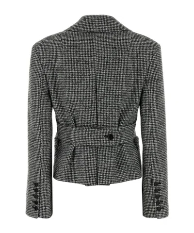Ermanno Scervino Houndstooth Pattern Wool Blend Blazer In Black
