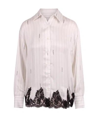 Ermanno Firenze Pinstriped Shirt With Lace In White