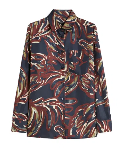 Weekend Max Mara Omens Ultramarine Rive Long-sleeve Silk Shirt In Multi