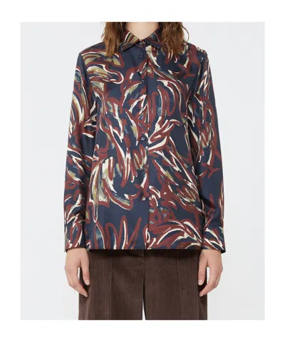 Weekend Max Mara Omens Ultramarine Rive Long-sleeve Silk Shirt In Multi