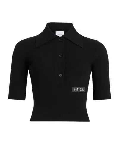 Patou Logo-patch Polo Top In Black