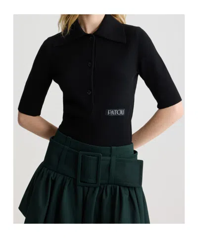 Patou Logo-patch Polo Top In Black
