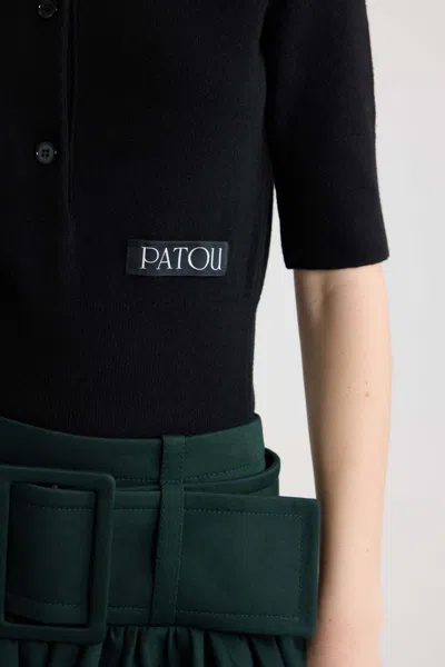 Patou Logo-patch Polo Top In Black