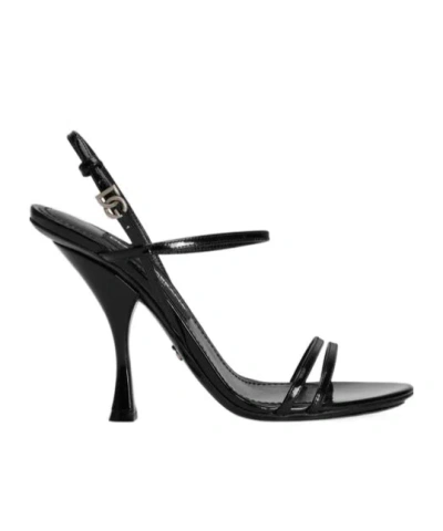 Dolce & Gabbana Black Polished Calf Leather Sandals