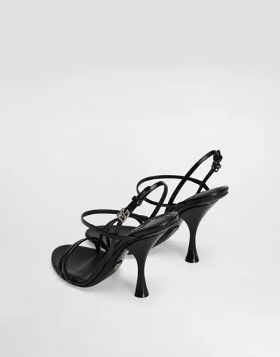 Dolce & Gabbana Black Polished Calf Leather Sandals