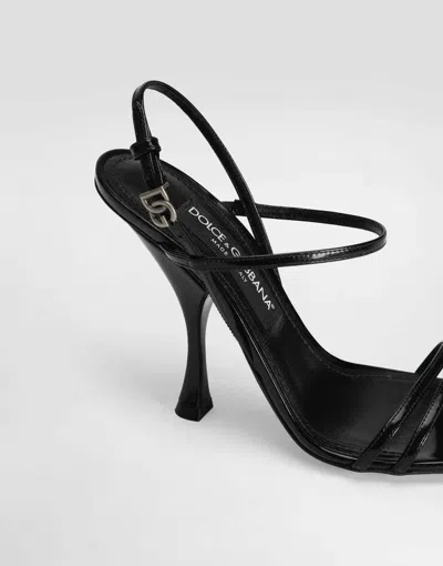 Dolce & Gabbana Black Polished Calf Leather Sandals