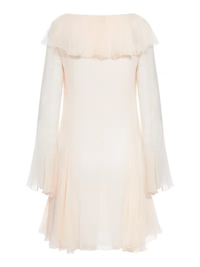 Chloé Flared Mini Dress With Ruffles In Neutral