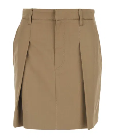 Brunello Cucinelli Pleated Skirt Featuring Side And Back Pockets In Brown