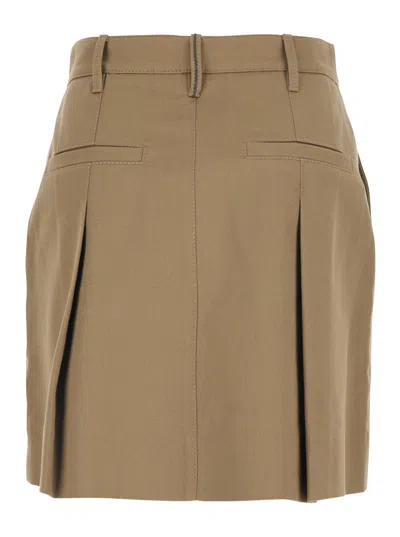Brunello Cucinelli Pleated Skirt Featuring Side And Back Pockets In Brown