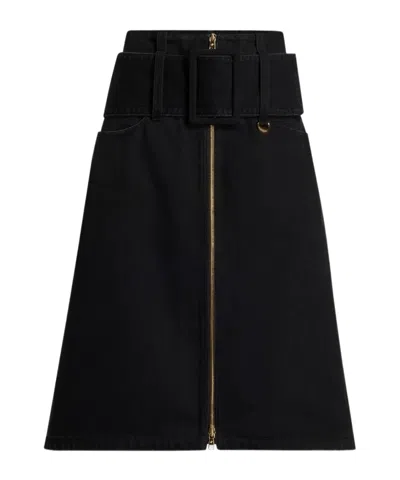Patou Midi Skirt With Zipper And Belt In Black
