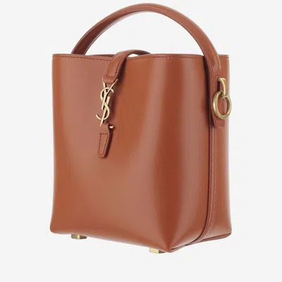 Saint Laurent Mini Le 37 Logo-plaque Bucket Bag In Brown