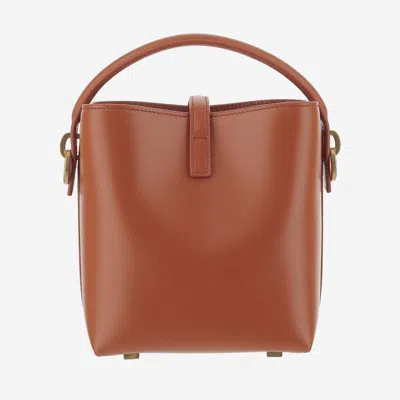 Saint Laurent Mini Le 37 Logo-plaque Bucket Bag In Brown