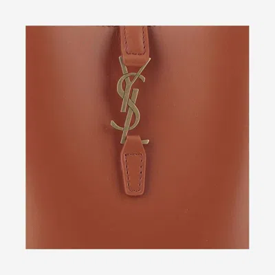 Saint Laurent Mini Le 37 Logo-plaque Bucket Bag In Brown