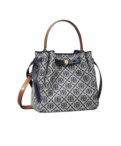 Tory Burch Romy Pebble Leather Bucket Bag In Blue