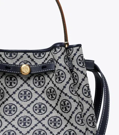 Tory Burch Romy Pebble Leather Bucket Bag In Blue