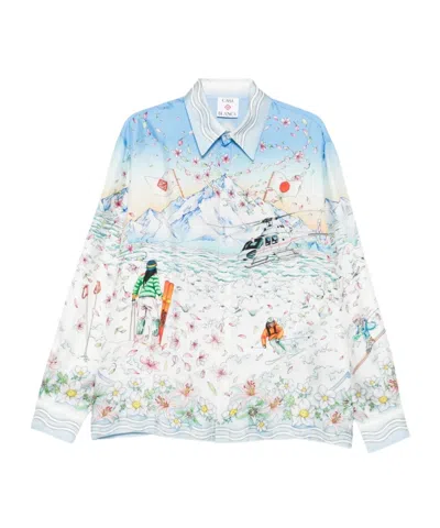 Casablanca Long-sleeved Graphic Print T-shirt In Blue