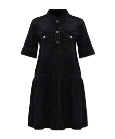 Ganni Short Sleeve Dress In Black