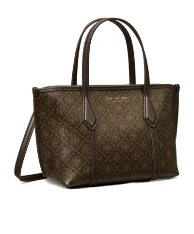 Tory Burch Mini Perry T Monogram Coated Canvas Tote In Brown