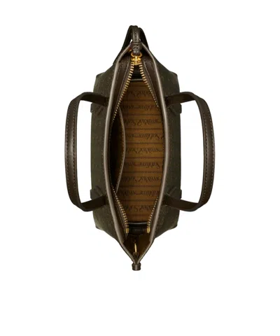 Tory Burch Mini Perry T Monogram Coated Canvas Tote In Brown