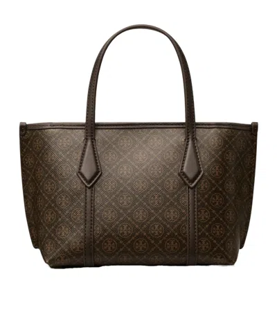Tory Burch Mini Perry T Monogram Coated Canvas Tote In Brown