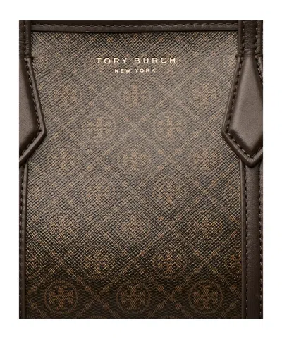 Tory Burch Mini Perry T Monogram Coated Canvas Tote In Brown
