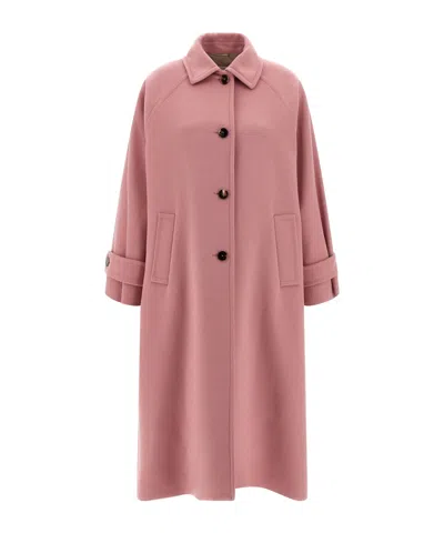 Alberto Biani Wool Coat With Notched Collar And Raglan Sleeves In Pink
