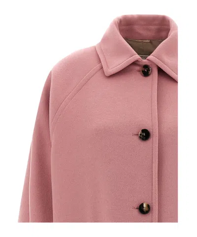 Alberto Biani Wool Coat With Notched Collar And Raglan Sleeves In Pink