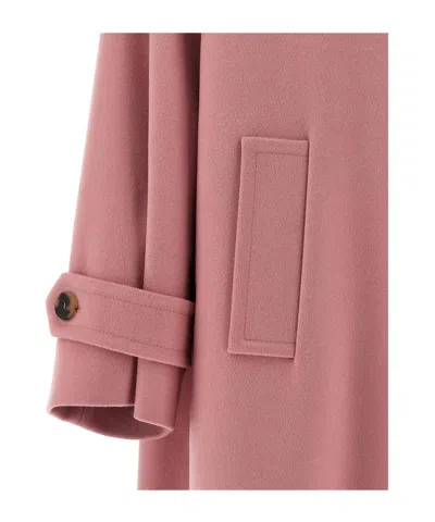 Alberto Biani Wool Coat With Notched Collar And Raglan Sleeves In Pink