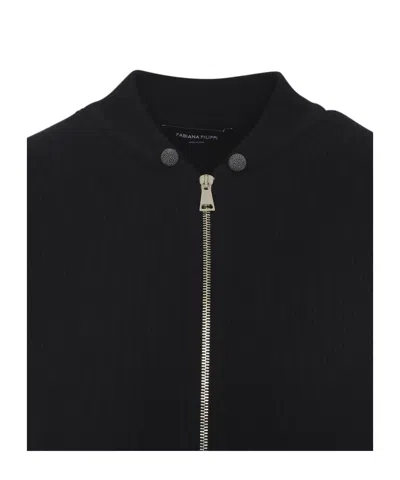 Fabiana Filippi Ribbed Virgin Wool Jacket With Signature Metal Accents In Black