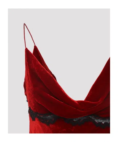 Roberto Cavalli Mini Slip Dress With Deep Cowl Neckline And Abstract Pattern In Red