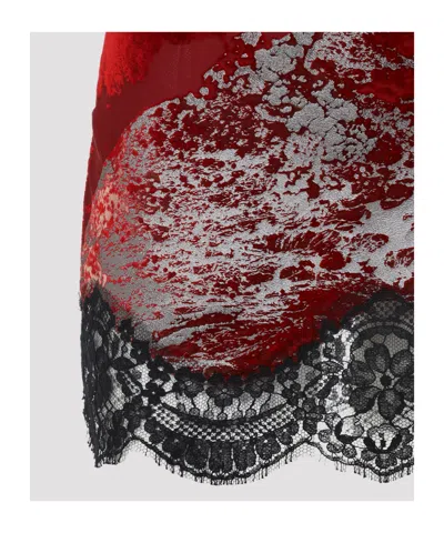 Roberto Cavalli Mini Slip Dress With Deep Cowl Neckline And Abstract Pattern In Red