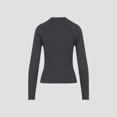 Peserico Fitted Long-sleeve Knit Top With Ribbed Texture And Deep V-neck In Black