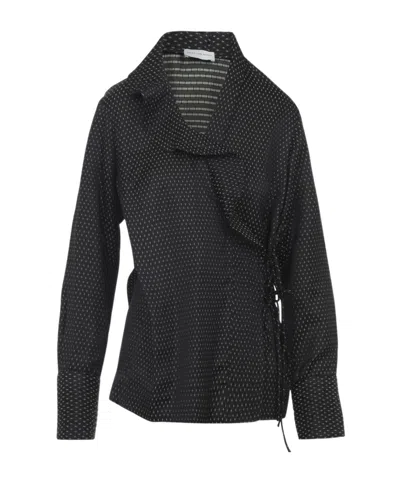 Dries Van Noten Asymmetrical Wrap Top With Draped Collar And Side Tie Detail In Gray