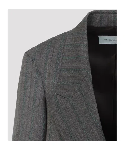 Dries Van Noten Grey Melange Wool Blink Jacket In Gray
