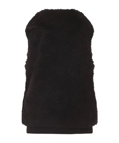 Yves Salomon Textured Lamb Hair Wool Vest With High Collar In Brown