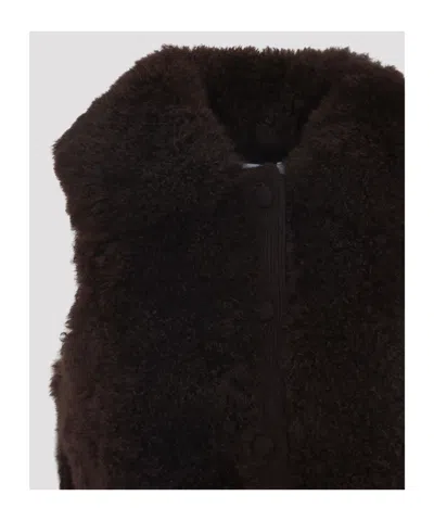 Yves Salomon Textured Lamb Hair Wool Vest With High Collar In Brown